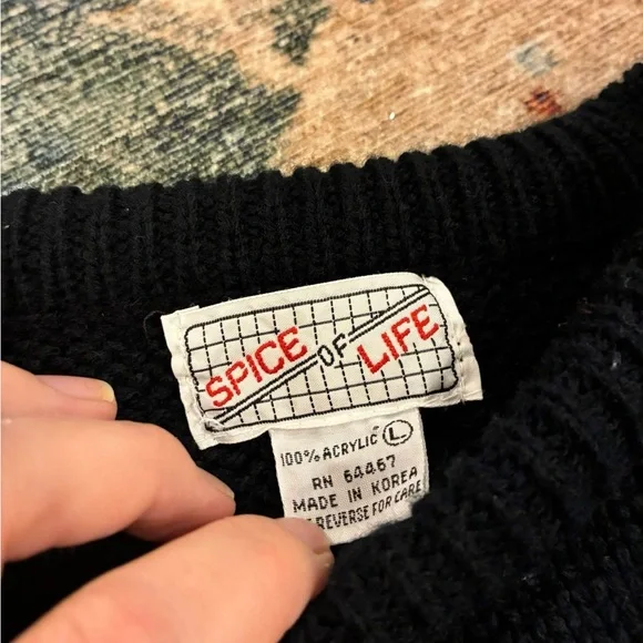 Spice of Life Vintage Black Winter Sweater Woman Walking Dog Large - Picture 2 of 3